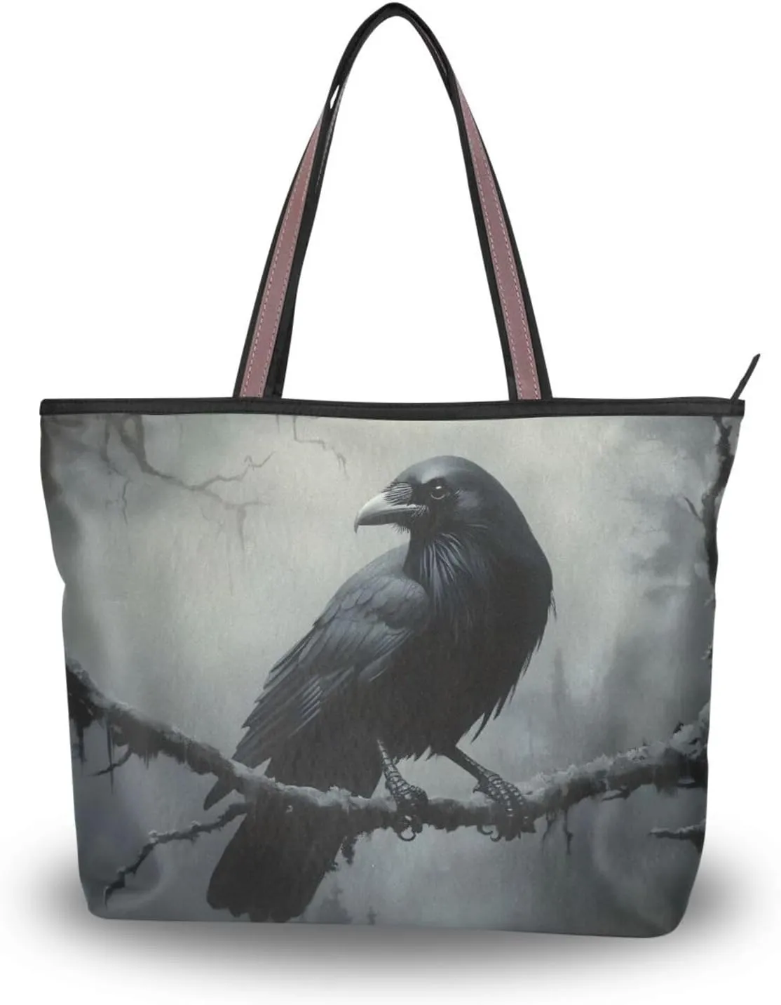 Gothic Branch Crow Halloween Tote Bag for Women Durable Designer Handbag with Zipper for Daily Use Travel L