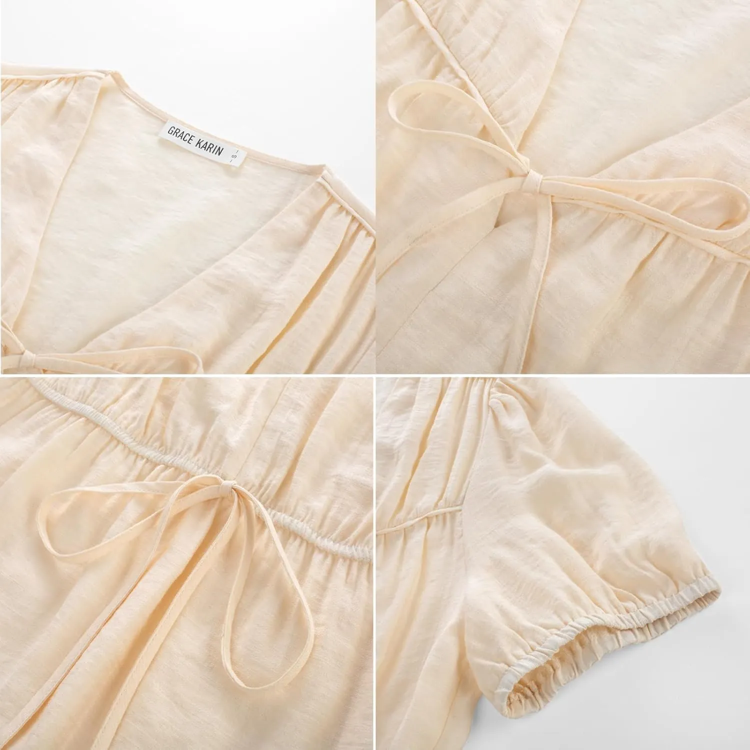 GRACE KARIN Womens Summer Tops V Neck Short Sleeve Tie Front Blouses Peplum Babydoll Top