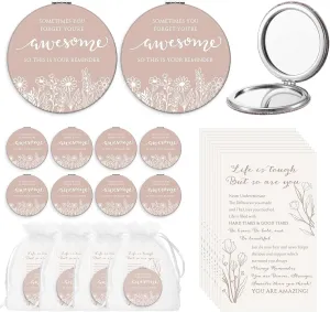 Graduation Wildflower Inspirational Gifts for Women Bulk Motivational Compact Mirror Makeup Purse Double Sided Folding Mirror Inspirational Gift Cards with Bag for Women(24 Set)
