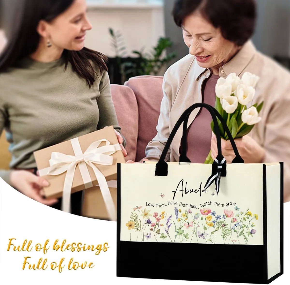 Grandma Gifts Practical Gifts for Grandma Birthday Christmas Flower Reusable Beach Bag