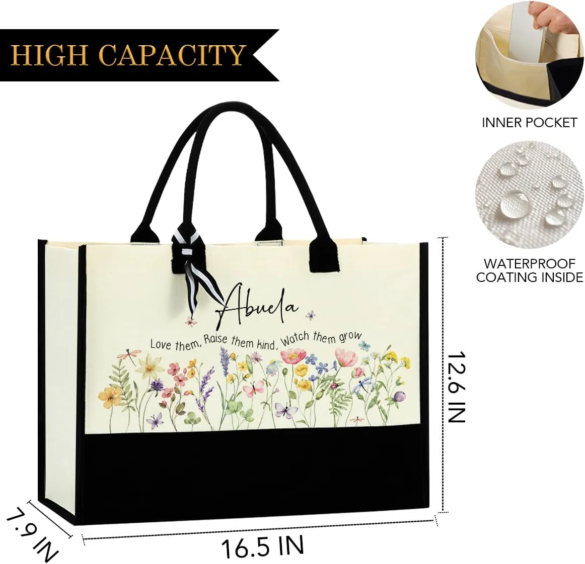 Grandma Gifts Practical Gifts for Grandma Birthday Christmas Flower Reusable Beach Bag