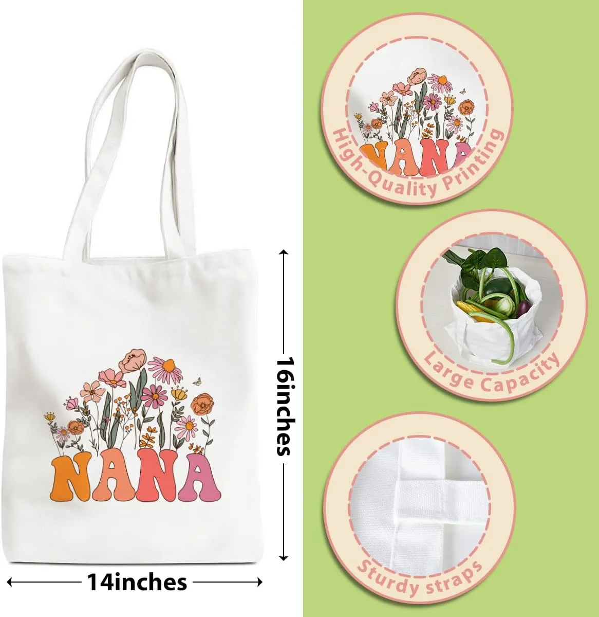 Grandma Gifts Tote Bag Birthday Mothers Day Retirement Gifts for Women Mama Nana Mimi Shoulder Bag Reusable Grocery Bags
