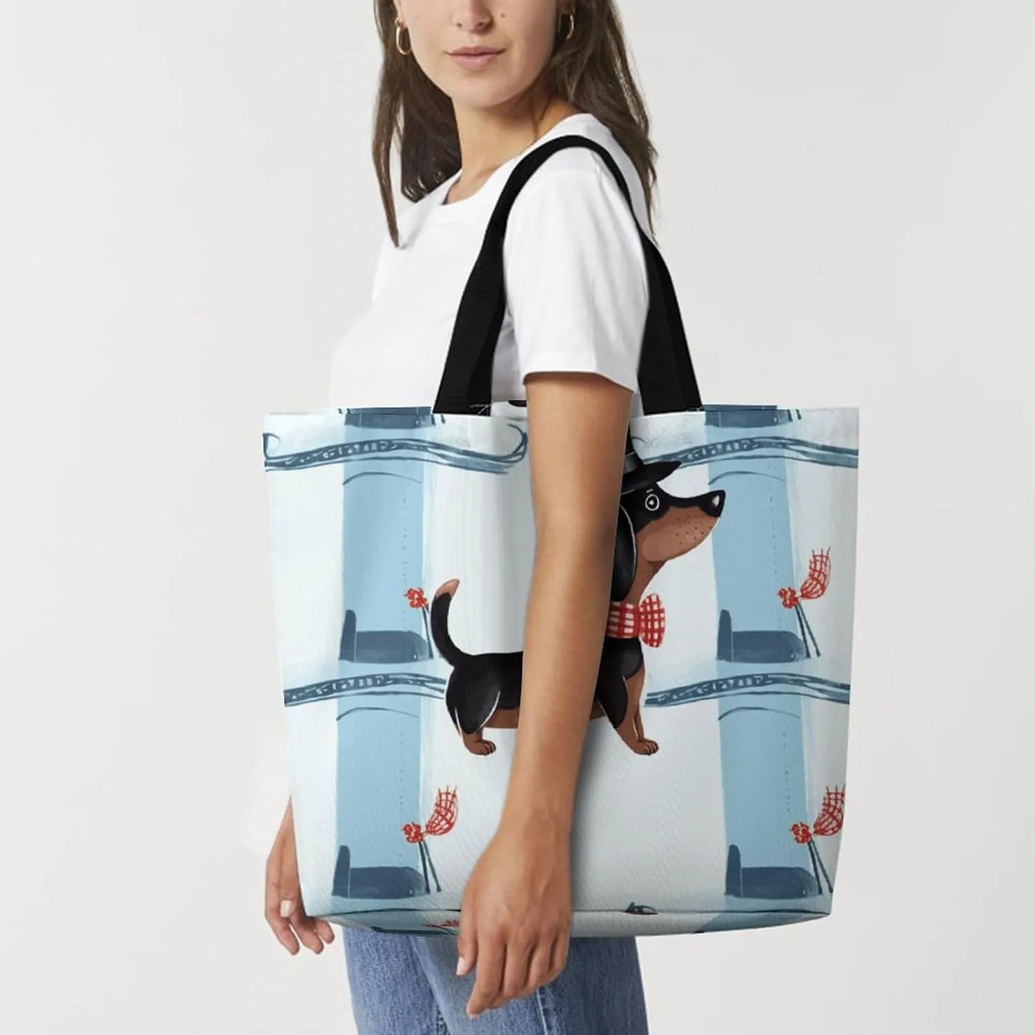 Gray Heron Print in Water Tote Bag for Women Reusable Grocery Shoulder Bags Shopping Bag for Travel, Groceries