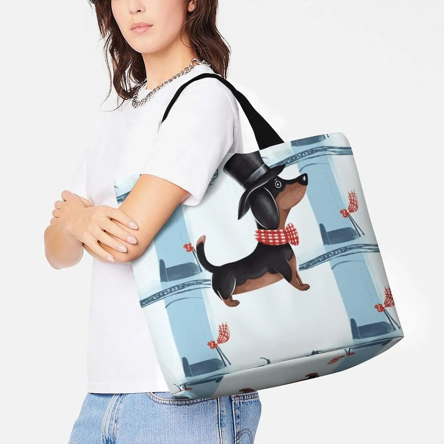 Gray Heron Print in Water Tote Bag for Women Reusable Grocery Shoulder Bags Shopping Bag for Travel, Groceries
