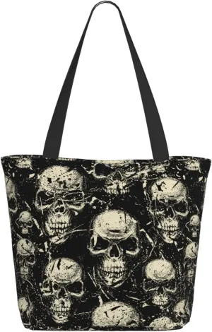 Grunge Colored Artistic Skull Tote Bag Women Reusable Shopping Bags Shoulder Bag Portable Storage HandBags