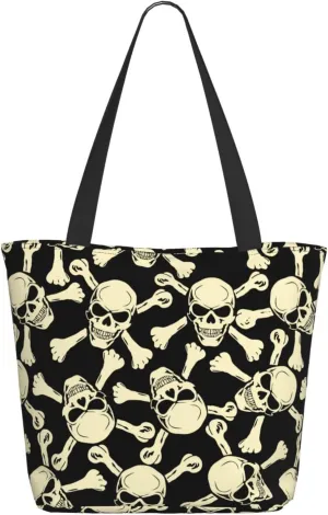 Grunge Colored Artistic Skull Tote Bag Women Reusable Shopping Bags Shoulder Bag Portable Storage HandBags