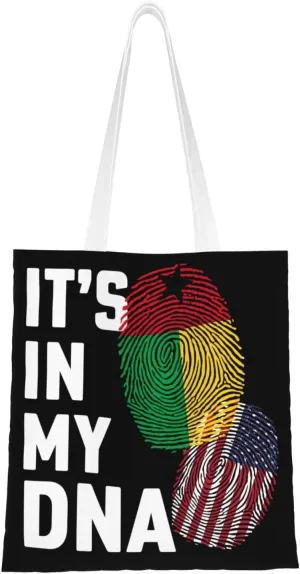 Guineabissau It's in My DNA Tote Bag for Women Canvas Shopping Bags Reusable Large Capacity Casual Shoulder Handbags Grocery Bags DIY Gift Bags
