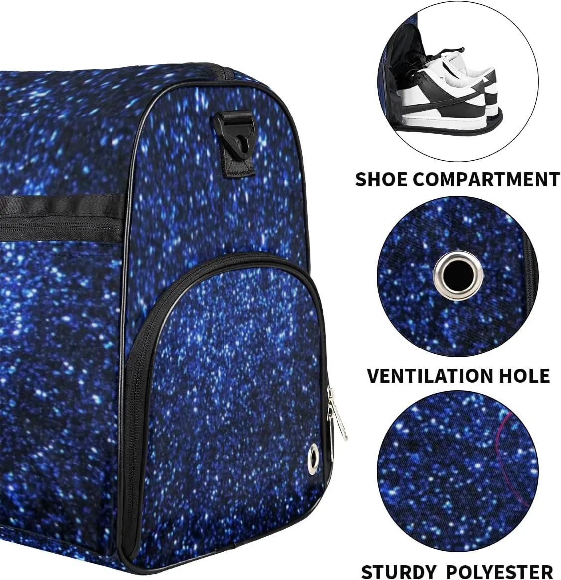 Gymnastics Dance Bag Personalized Duffel Bag Travel Weekender Overnight Bag Custom Name Team Gift Lightweight Waterproof Sport Gym Bag Collapsible Carry on Tote Bag Blue Sparkly