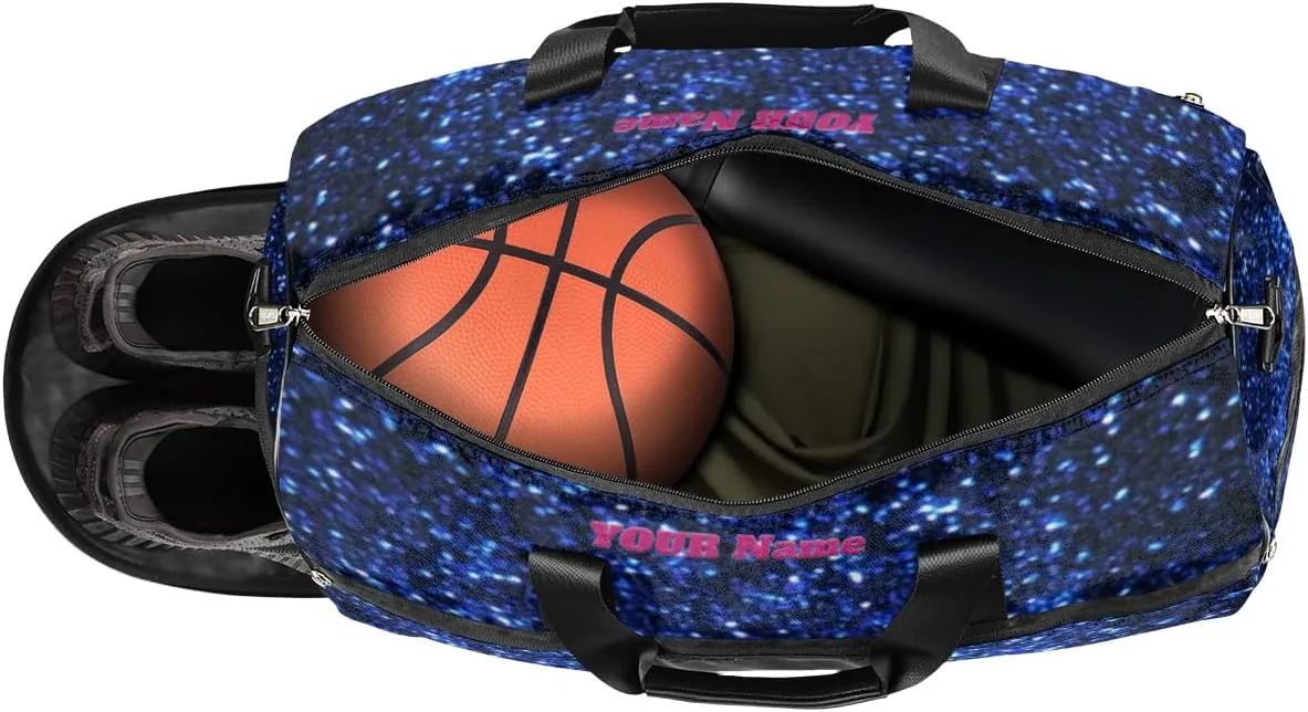 Gymnastics Dance Bag Personalized Duffel Bag Travel Weekender Overnight Bag Custom Name Team Gift Lightweight Waterproof Sport Gym Bag Collapsible Carry on Tote Bag Blue Sparkly