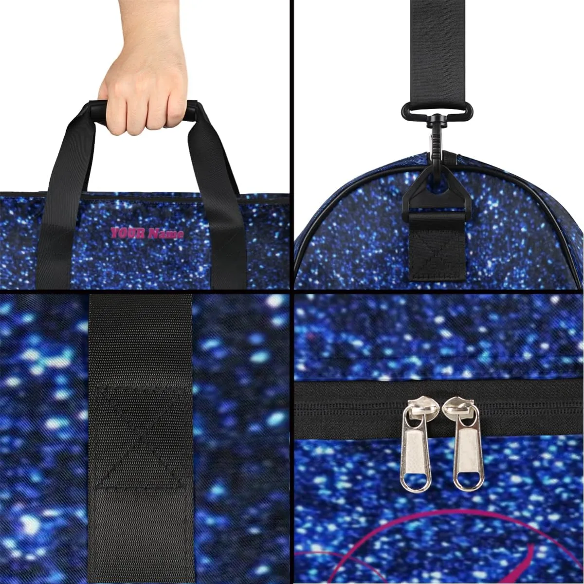 Gymnastics Dance Bag Personalized Duffel Bag Travel Weekender Overnight Bag Custom Name Team Gift Lightweight Waterproof Sport Gym Bag Collapsible Carry on Tote Bag Blue Sparkly