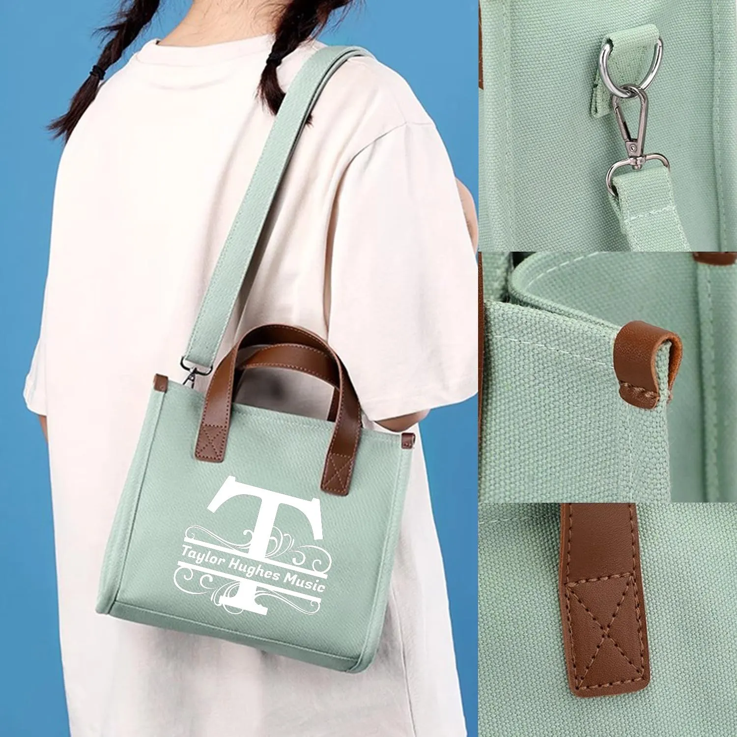 GZLDGIFTS Personalized Womens Tote HandBag Adjustable Shopping Cloth Fashion Birthday Wedding Custom Initials Gift