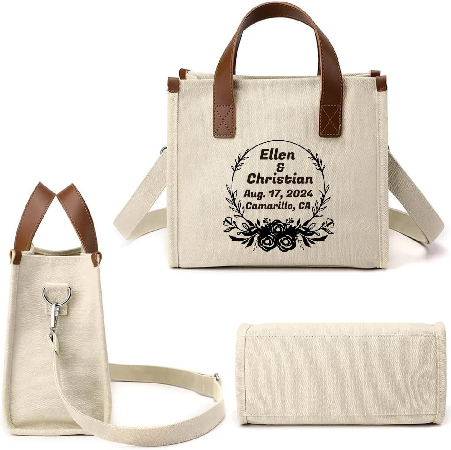 GZLDGIFTS Personalized Womens Tote HandBag Adjustable Shopping Cloth Fashion Birthday Wedding Custom Initials Gift
