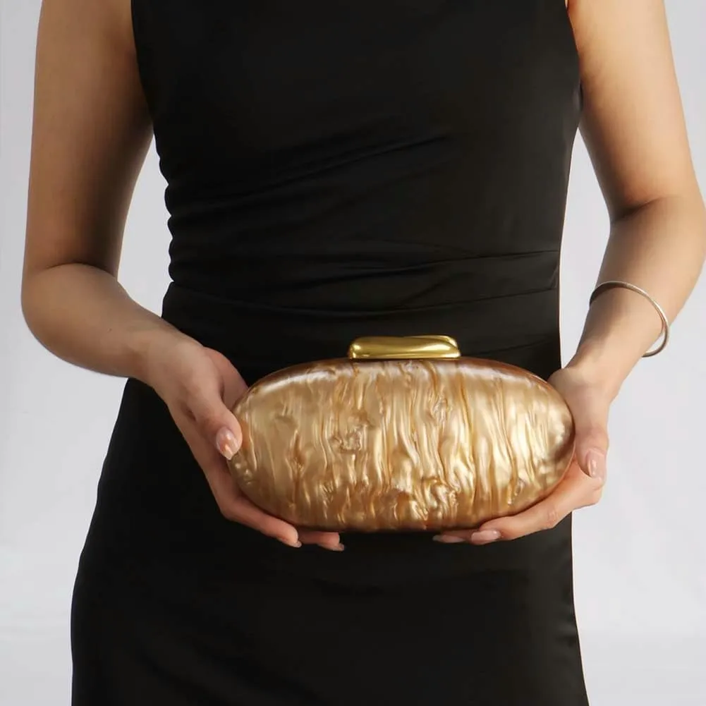 Halemet Acrylic Shell Shaped Clutch Purses Women Glossy Irregular Bag Acrylic Evening Bag with Chain Cocktail Party Wedding