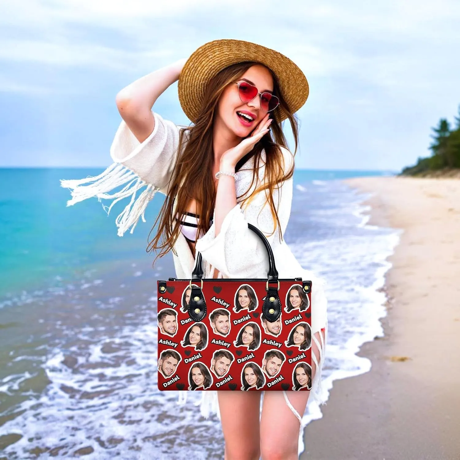 Handbag for Women, Custom Name Leather Tote Bag Gifts for Mom, Crossbody Purse for Shopping Work Business