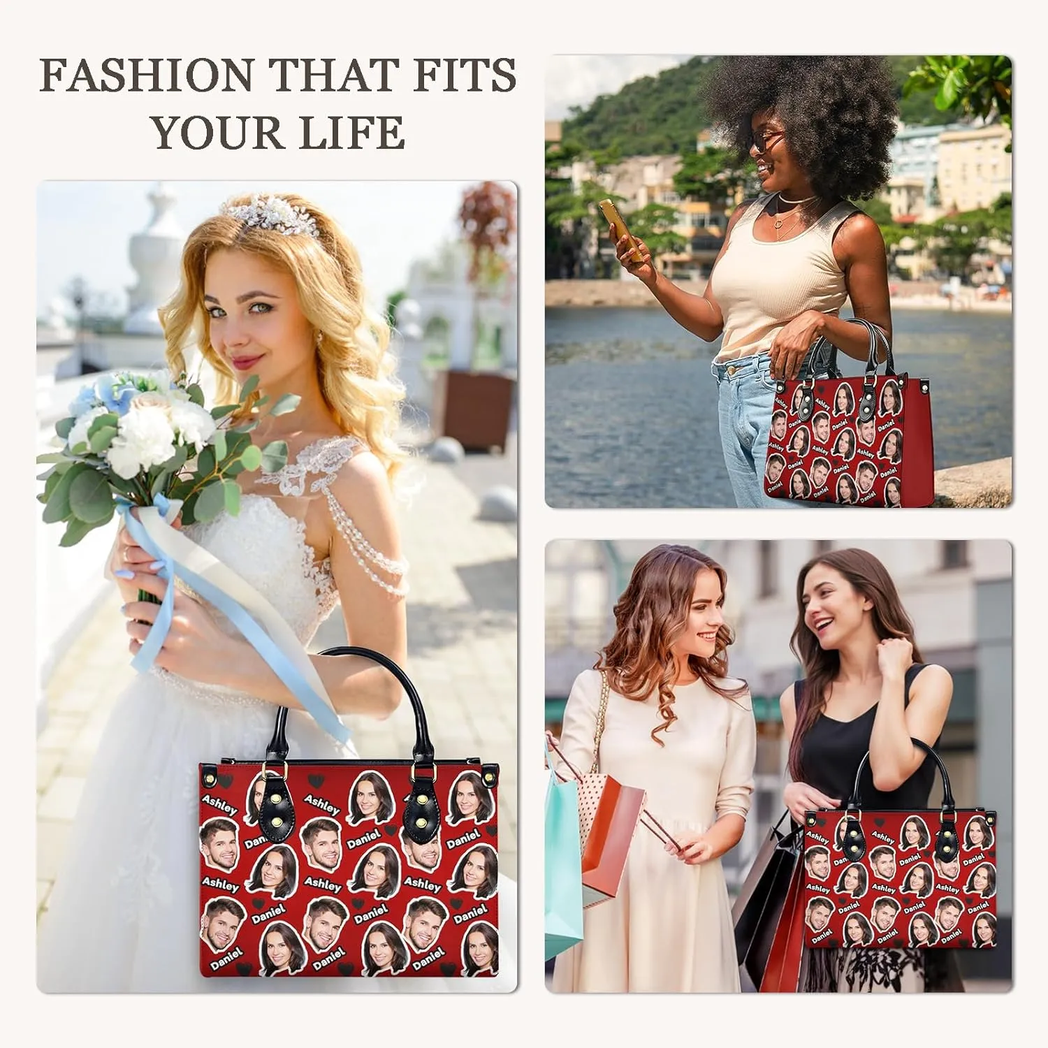 Handbag for Women, Custom Name Leather Tote Bag Gifts for Mom, Crossbody Purse for Shopping Work Business