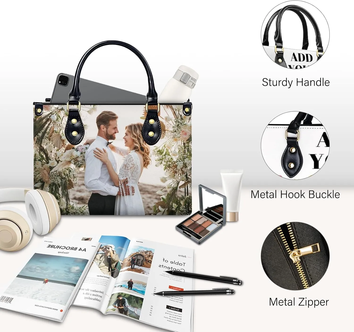 Handbag for Women, Custom Name Leather Tote Bag Gifts for Mom, Crossbody Purse for Shopping Work Business
