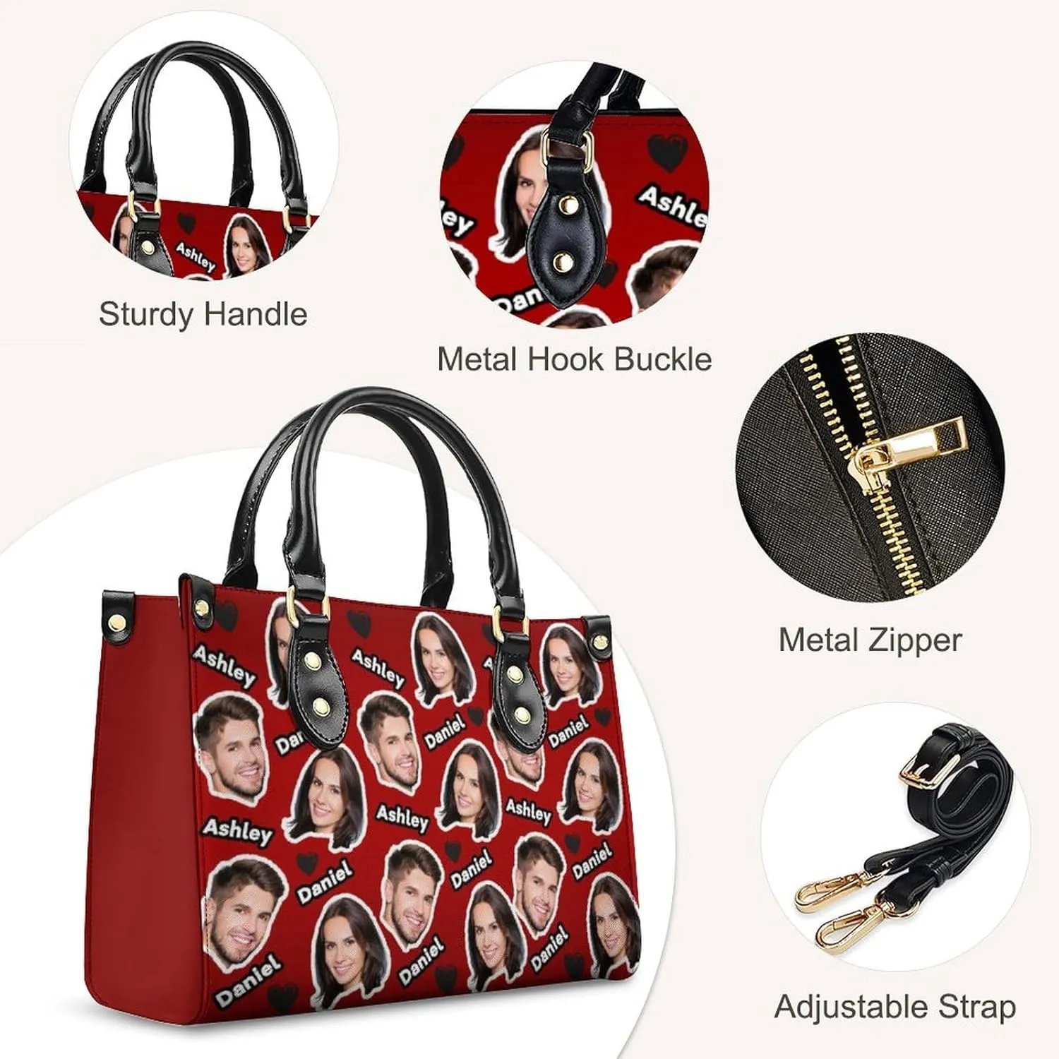 Handbag for Women, Custom Name Leather Tote Bag Gifts for Mom, Crossbody Purse for Shopping Work Business