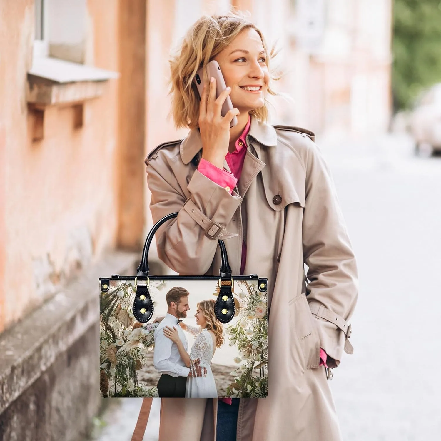 Handbag for Women, Custom Name Leather Tote Bag Gifts for Mom, Crossbody Purse for Shopping Work Business