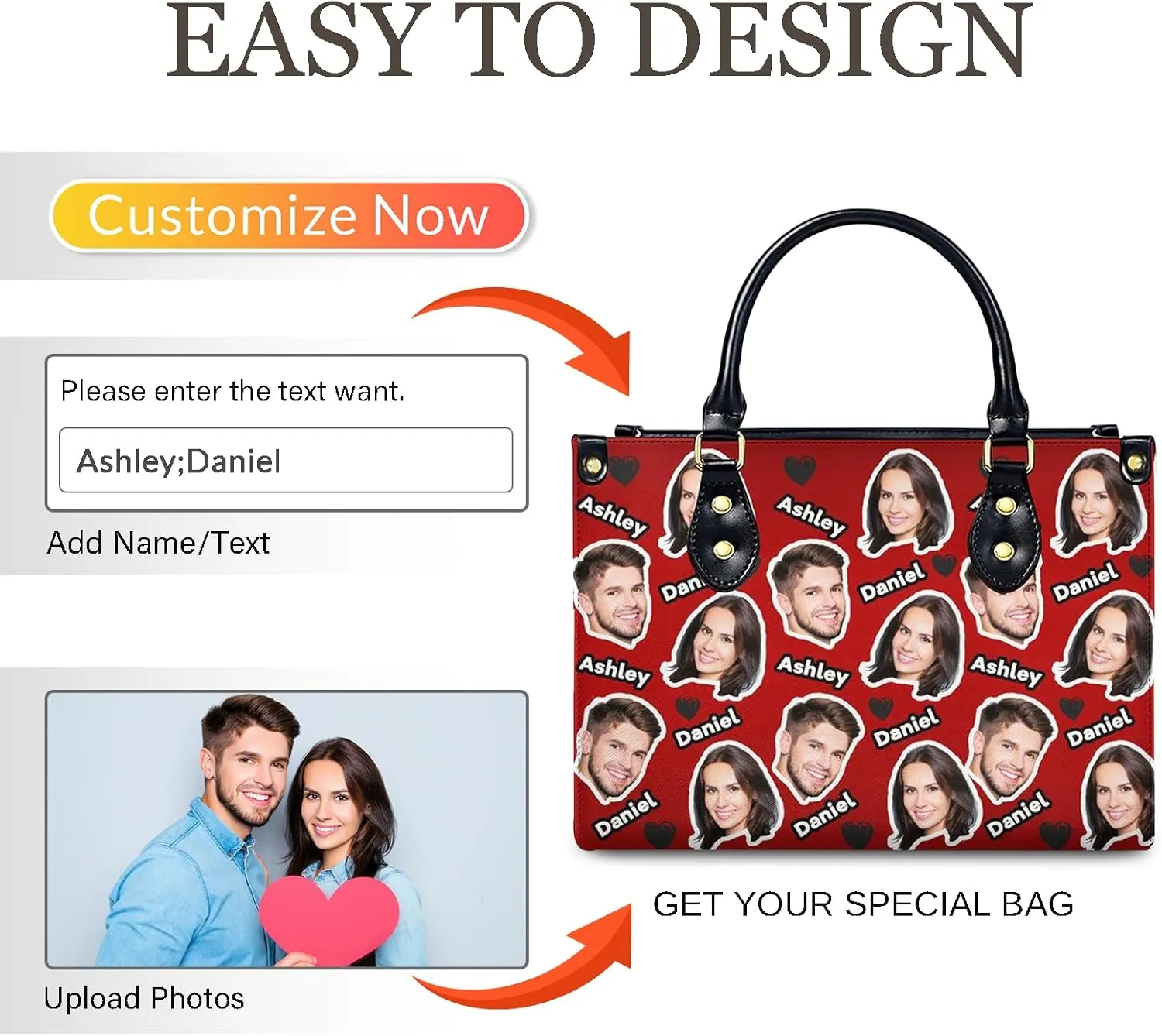 Handbag for Women, Custom Name Leather Tote Bag Gifts for Mom, Crossbody Purse for Shopping Work Business