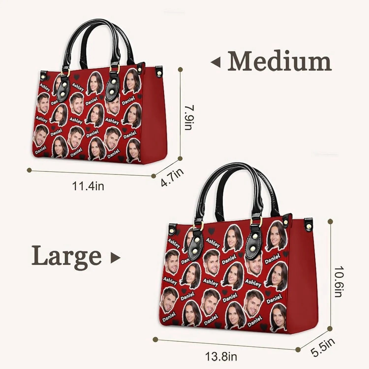 Handbag for Women, Custom Name Leather Tote Bag Gifts for Mom, Crossbody Purse for Shopping Work Business