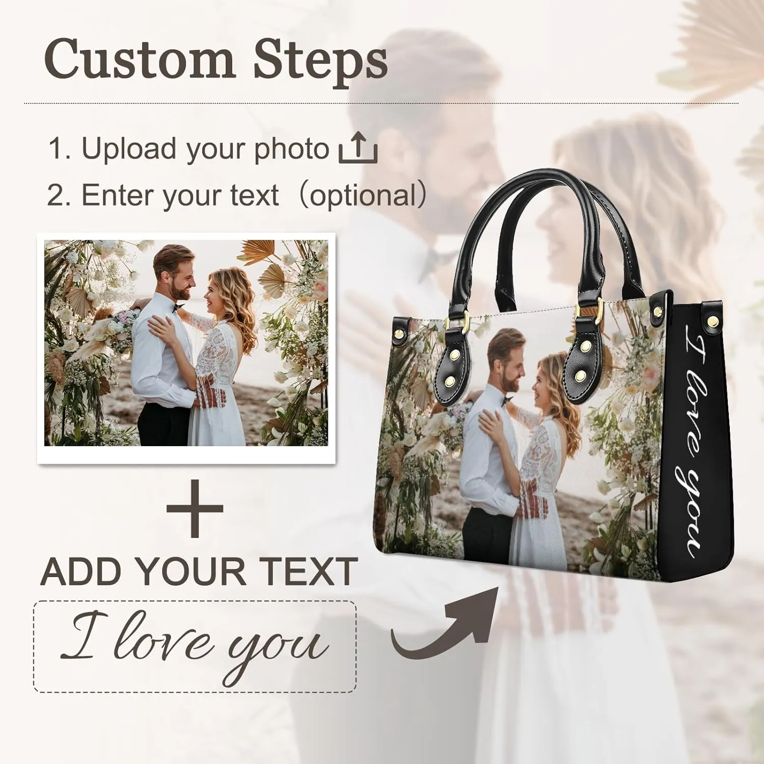 Handbag for Women, Custom Name Leather Tote Bag Gifts for Mom, Crossbody Purse for Shopping Work Business