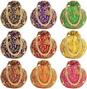 Handicrafts and jewellery Designer Women Potli Bags or Wristlets or rajasthani batwa for Wedding & Parties, Best for gifting (Pack of 5 Potali)