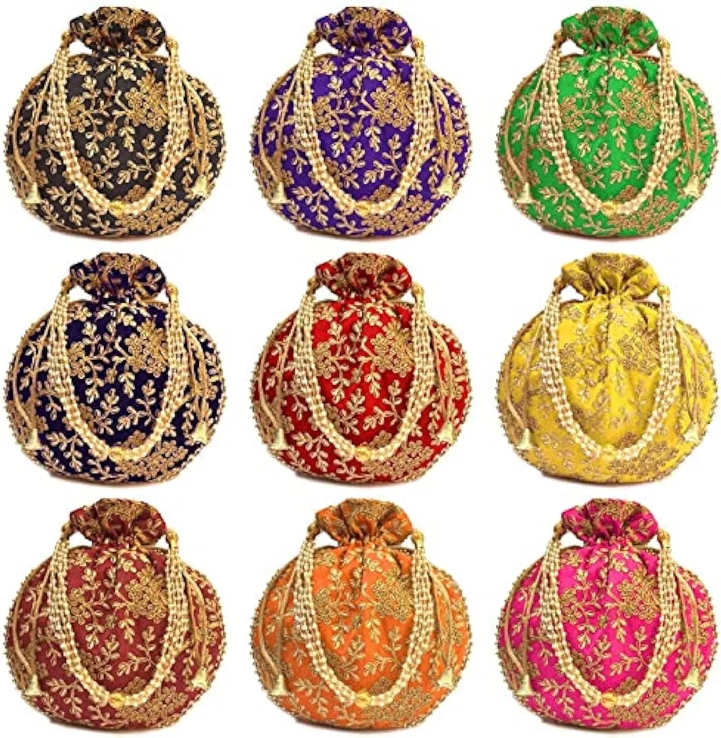 Handicrafts and jewellery Designer Women Potli Bags or Wristlets or rajasthani batwa for Wedding & Parties, Best for gifting (Pack of 5 Potali)