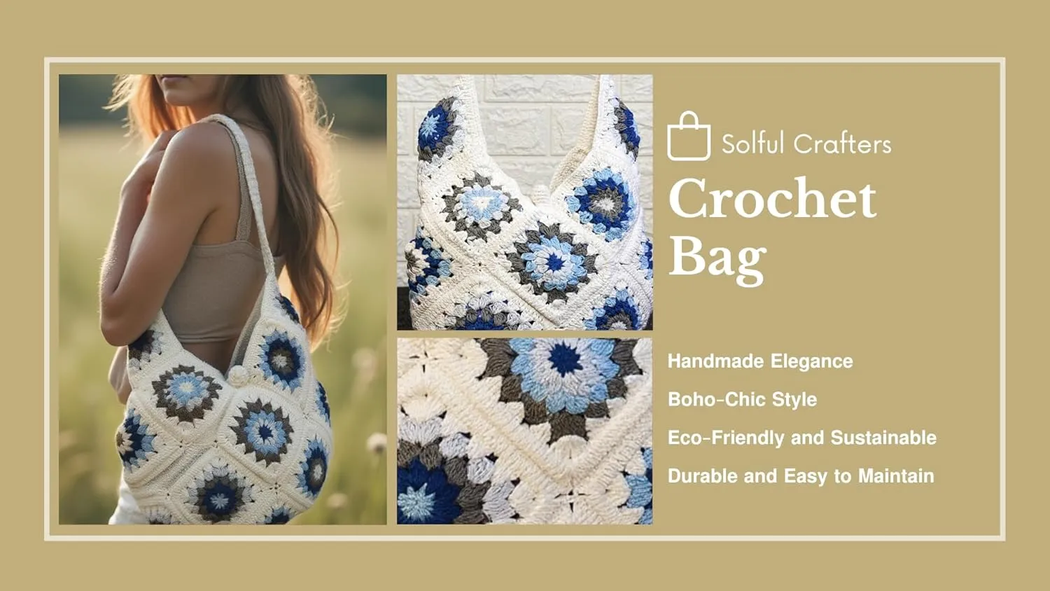 Handmade White Crochet Tote Bag - Floral Granny Square Design – Eco-Friendly Cotton Beach Bag, Boho Style Shoulder Bag for Women – Perfect for Travel, Shopping, Parties, and Daily Use