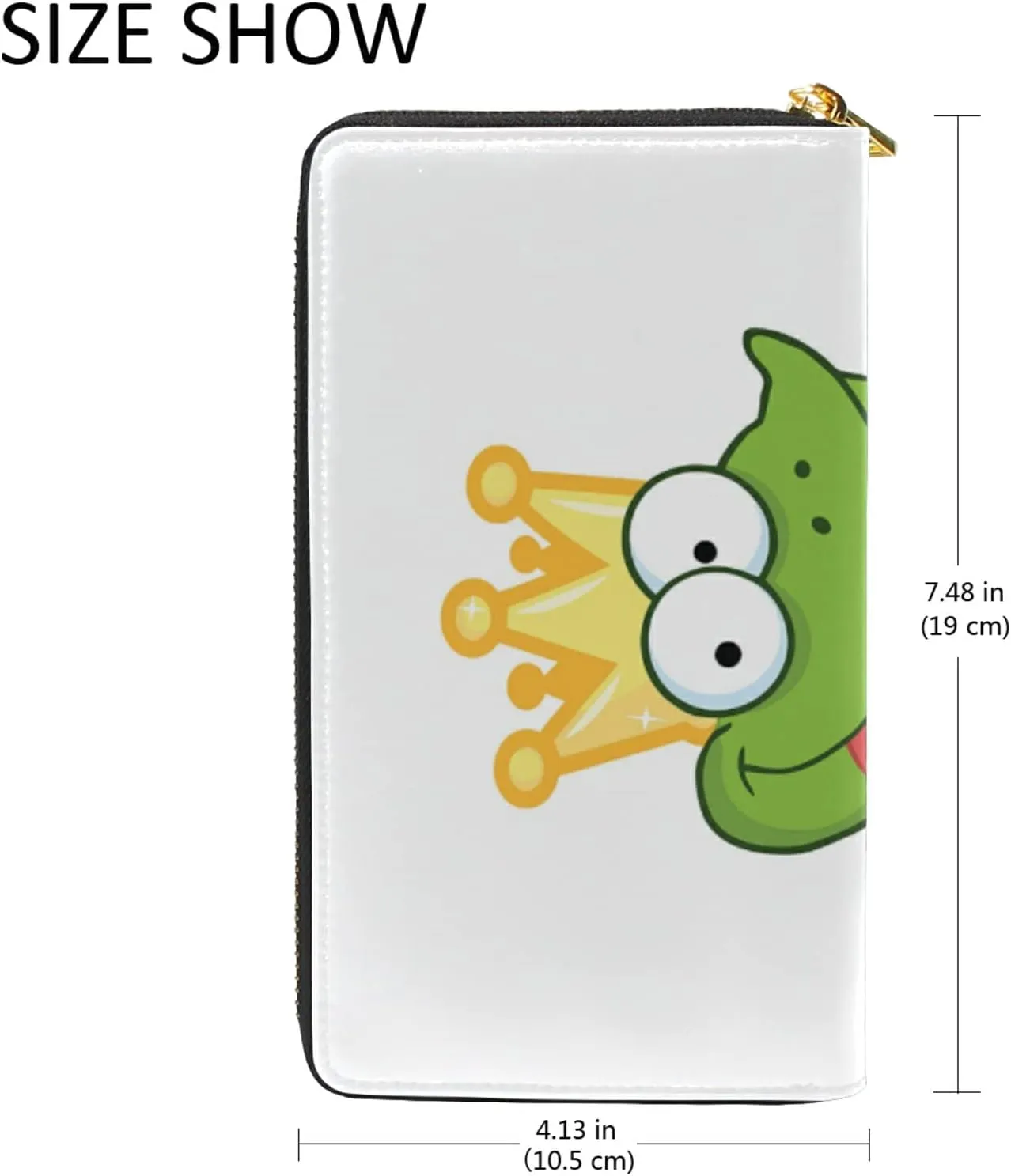 Happy Green Frogs Cartoon Characters Set on White Leather Long Wallet Organizer with Zipper Purse Clutch Bag for Women Men