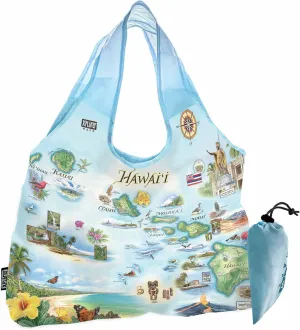 Hawai'i State Map Pouch Tote with Handles – Reusable, Eco-Friendly Grocery Shopping Bag, Foldable Heavy-Duty Nylon, 18" x 25"
