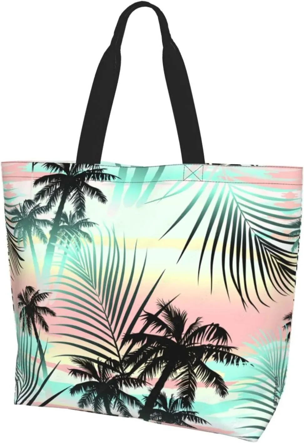 Hawaiian Tropical Pattern Tote Bag Large Women Palm Tree Casual Shoulder Bag Handbag Reusable Shopping Grocery Bag