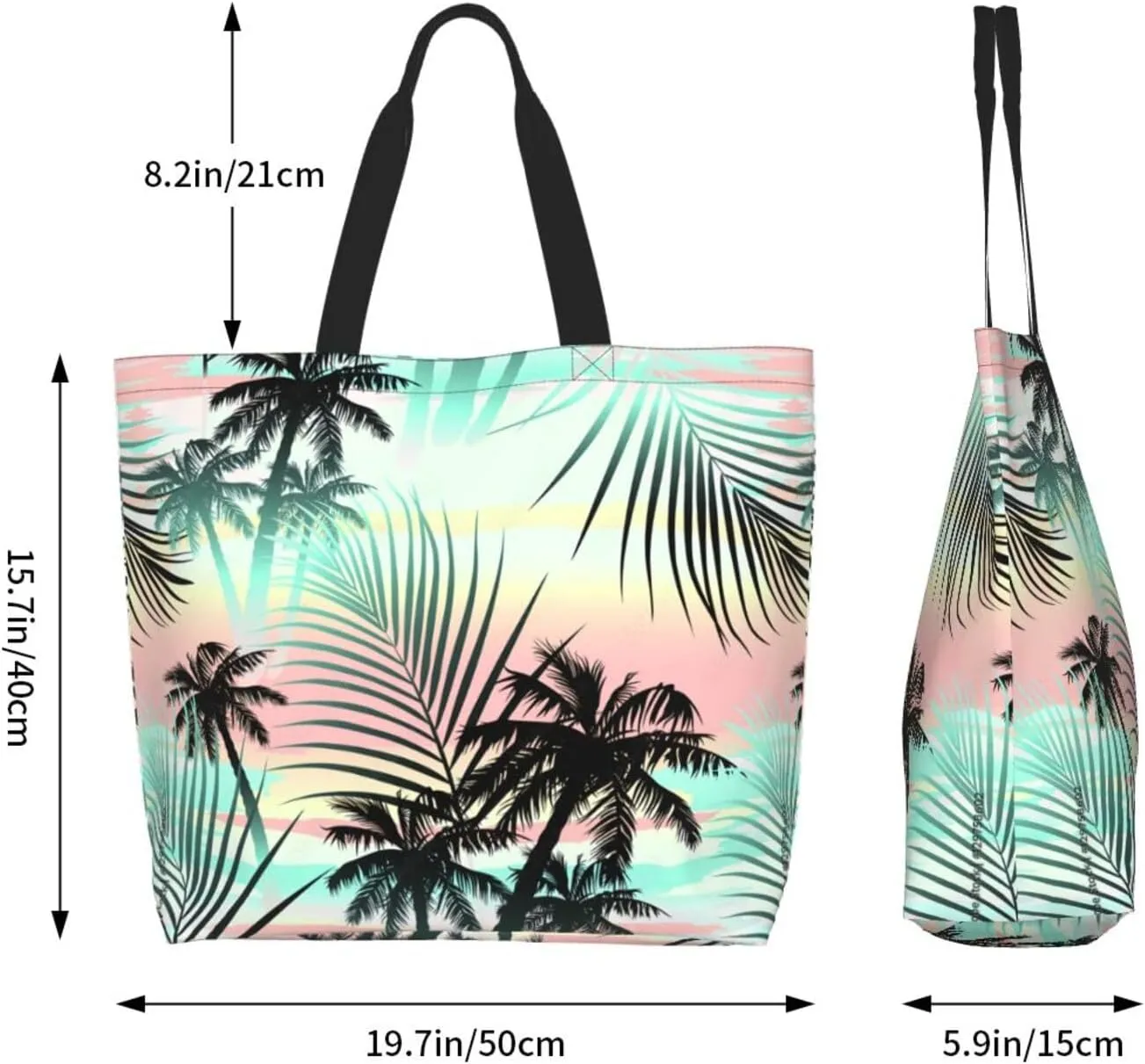 Hawaiian Tropical Pattern Tote Bag Large Women Palm Tree Casual Shoulder Bag Handbag Reusable Shopping Grocery Bag
