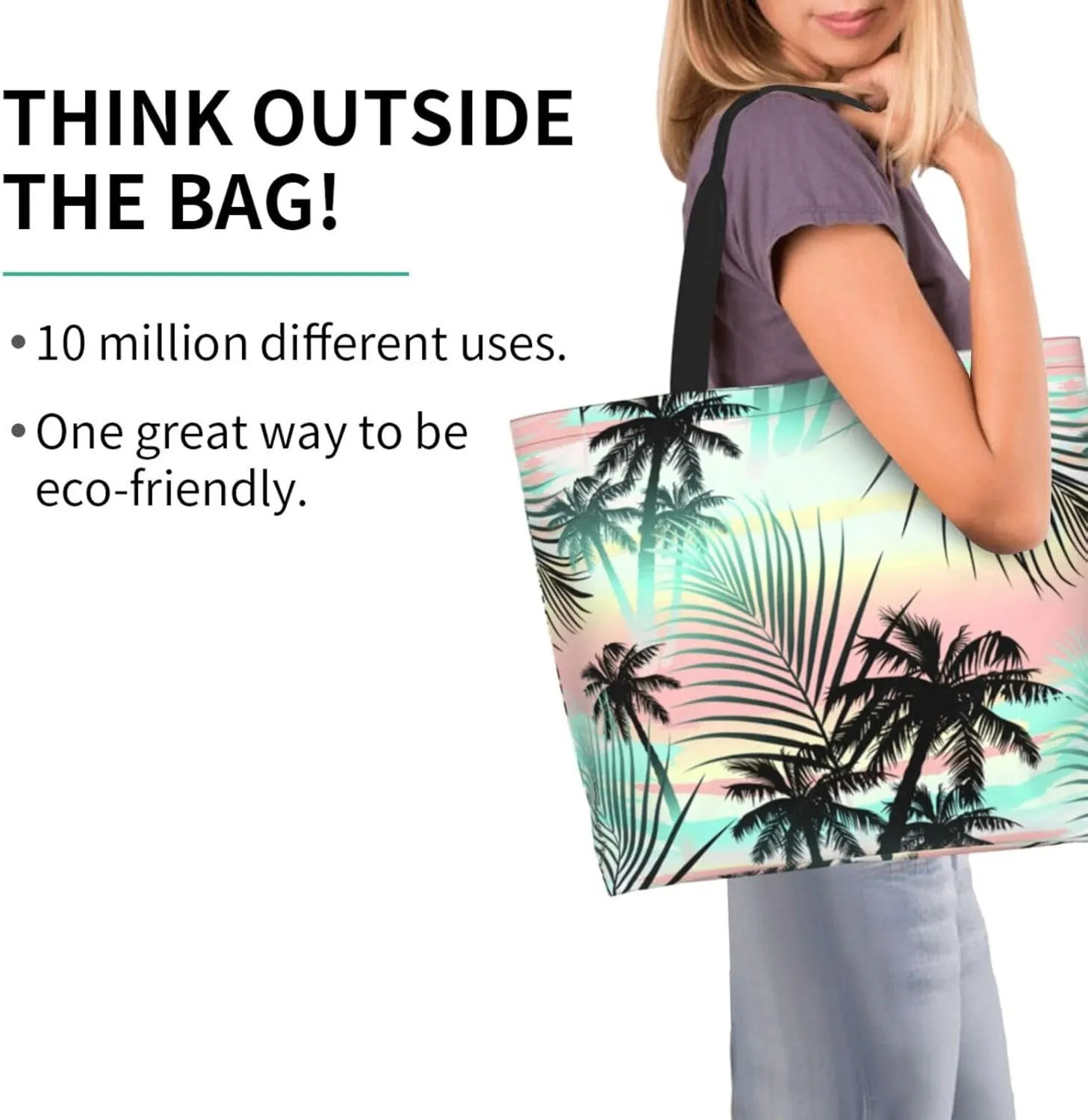 Hawaiian Tropical Pattern Tote Bag Large Women Palm Tree Casual Shoulder Bag Handbag Reusable Shopping Grocery Bag
