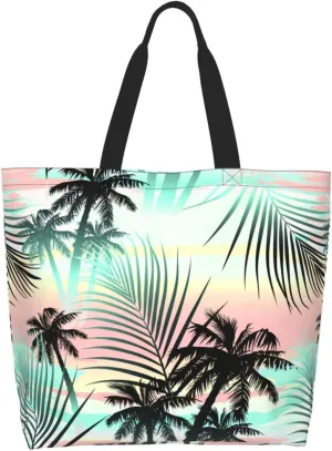 Hawaiian Tropical Pattern Tote Bag Large Women Palm Tree Casual Shoulder Bag Handbag Reusable Shopping Grocery Bag
