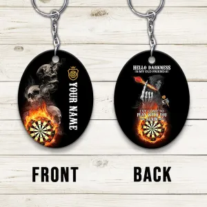 Hello Darkness My Old Friend I've Come To Play With You Again Personalized Name 3D Keychain For Dart Team Player