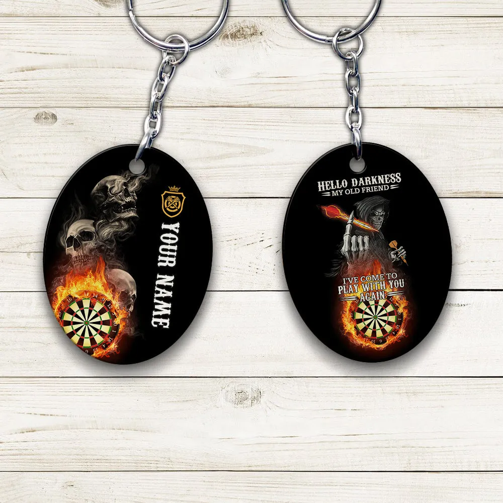 Hello Darkness My Old Friend I've Come To Play With You Again Personalized Name 3D Keychain For Dart Team Player