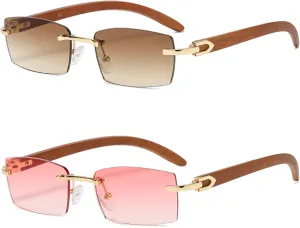 Heptagram Rectangle Fashion Rimless Sunglasses for Women Men Gangster 90s Frameless Shades Retro Vintage Trendy Eyewear