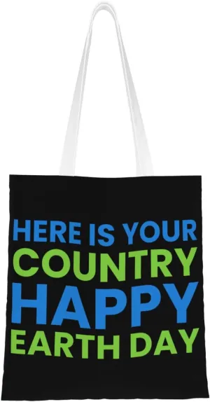 Here Is Your Country Happy Earth Day Tote Bag for Women Canvas Shopping Bags Reusable Large Capacity Casual Shoulder Handbags Grocery Bags DIY Gift Bags