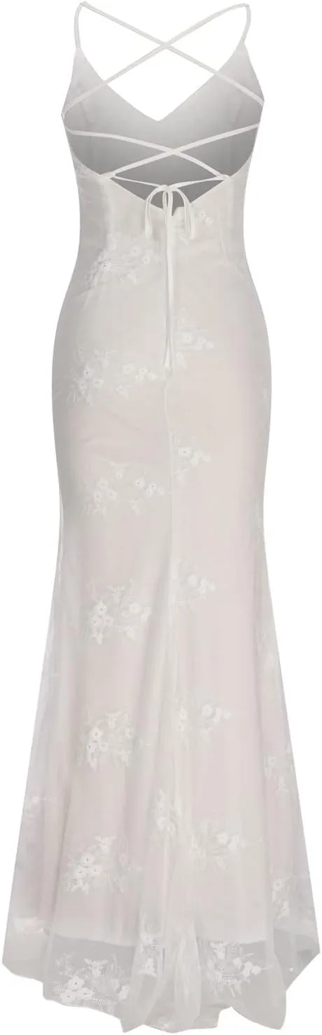 HGps8w Women Sleeveless Wedding Dresses Elegant Halter Neck Sheer Mesh Bridal Gowns Sexy Lace Formal Bridal Dresses