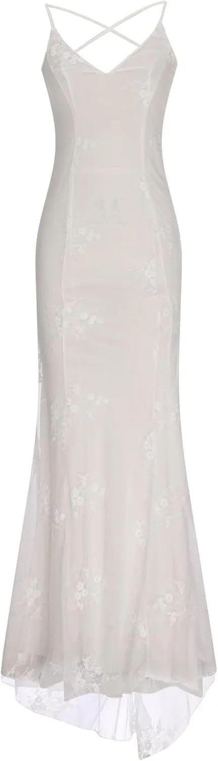HGps8w Women Sleeveless Wedding Dresses Elegant Halter Neck Sheer Mesh Bridal Gowns Sexy Lace Formal Bridal Dresses