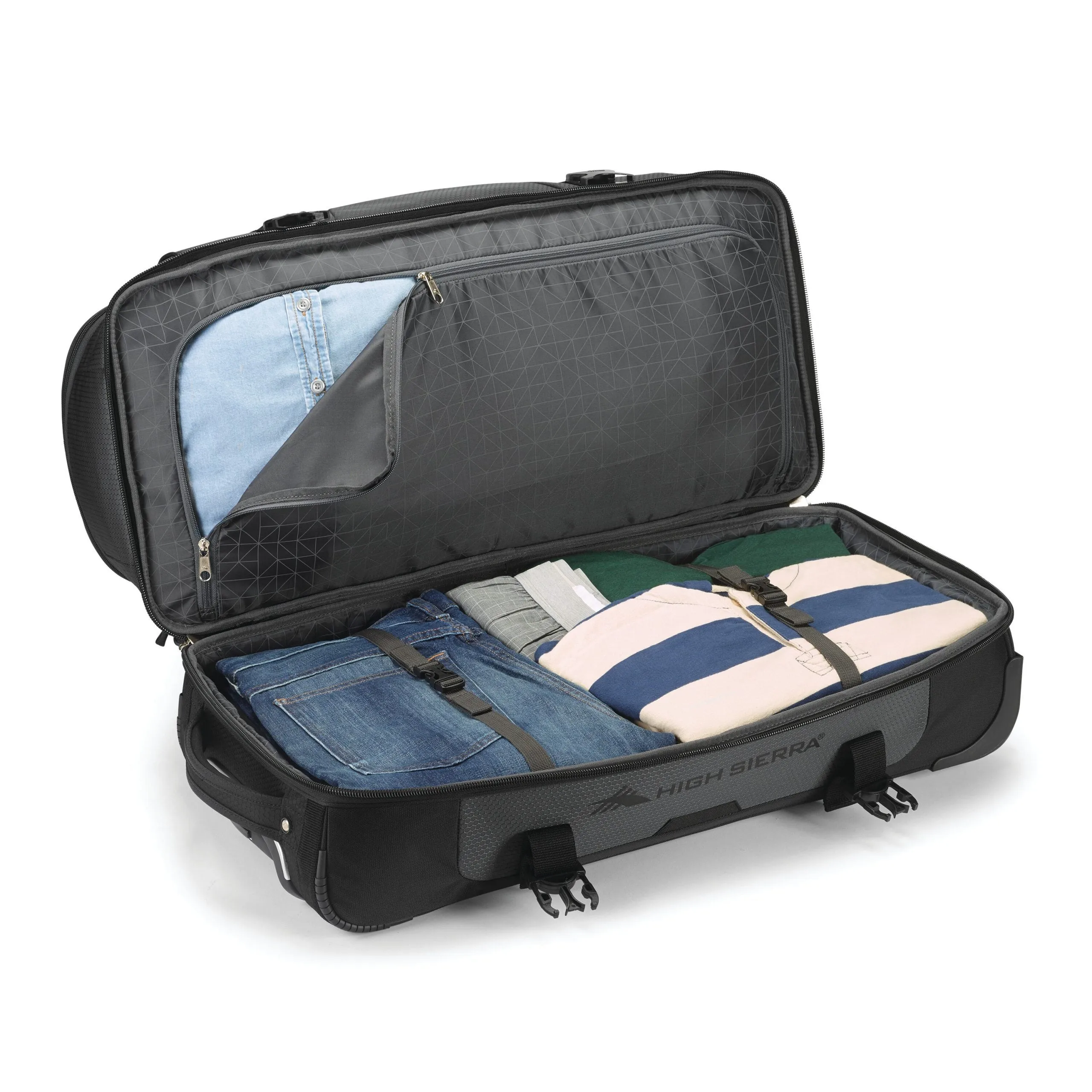 High Sierra Fairlead 34" Drop-Bottom Wheeled Duffel - Black/Grey