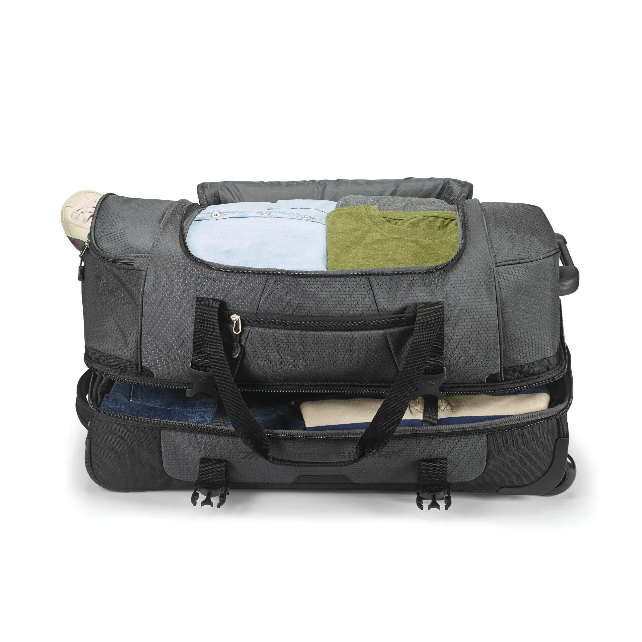 High Sierra Fairlead 34" Drop-Bottom Wheeled Duffel - Black/Grey