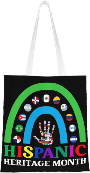 Hispanic Heritage Month Tote Bag for Women Canvas Tote Bags Reusable Shopping Bags Use For Shopping The Tote Bag,Grocery Bags,DIY Gift Bags