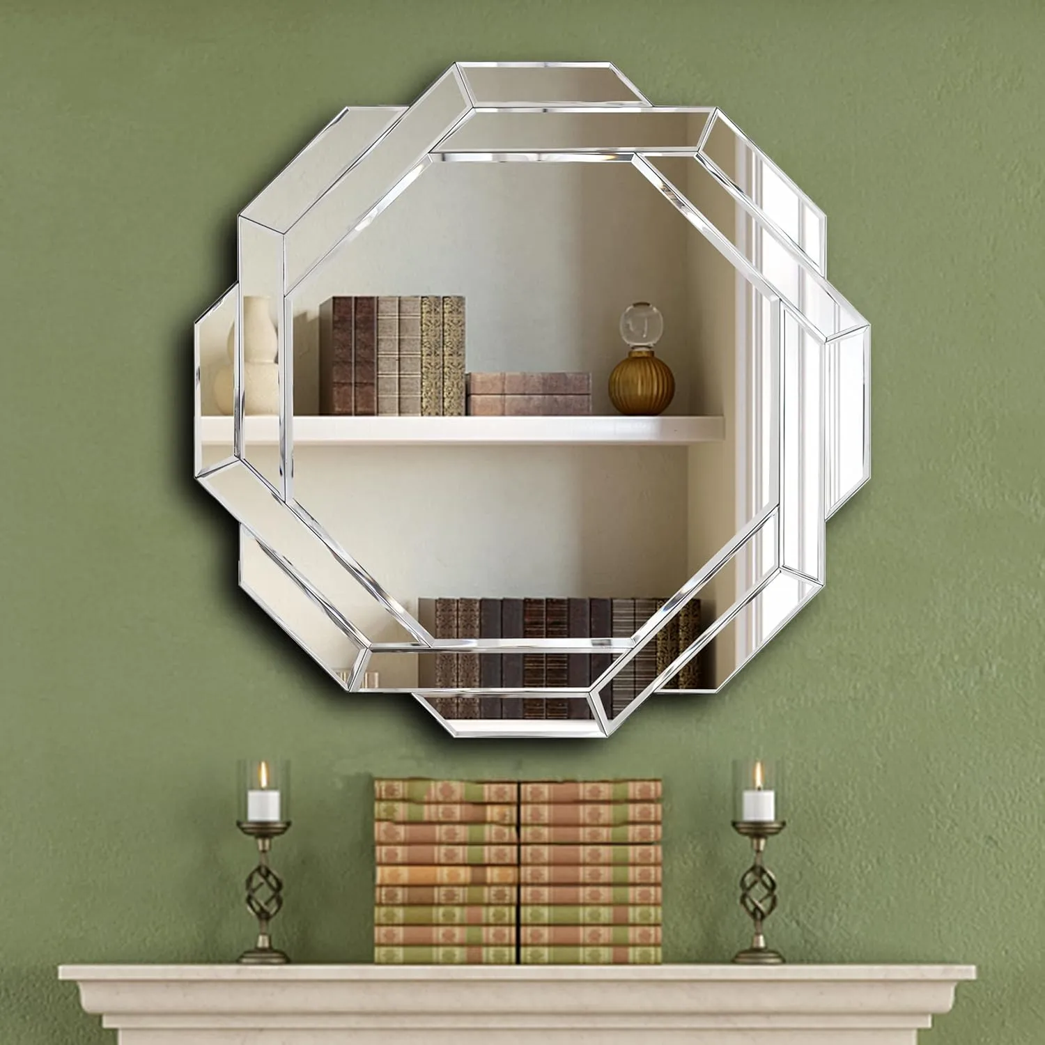 Hlartdecor Helicoid Frameless Beveled Wall Decor - Hexagon Silver Polished Mirror (27.6X27.6inches)