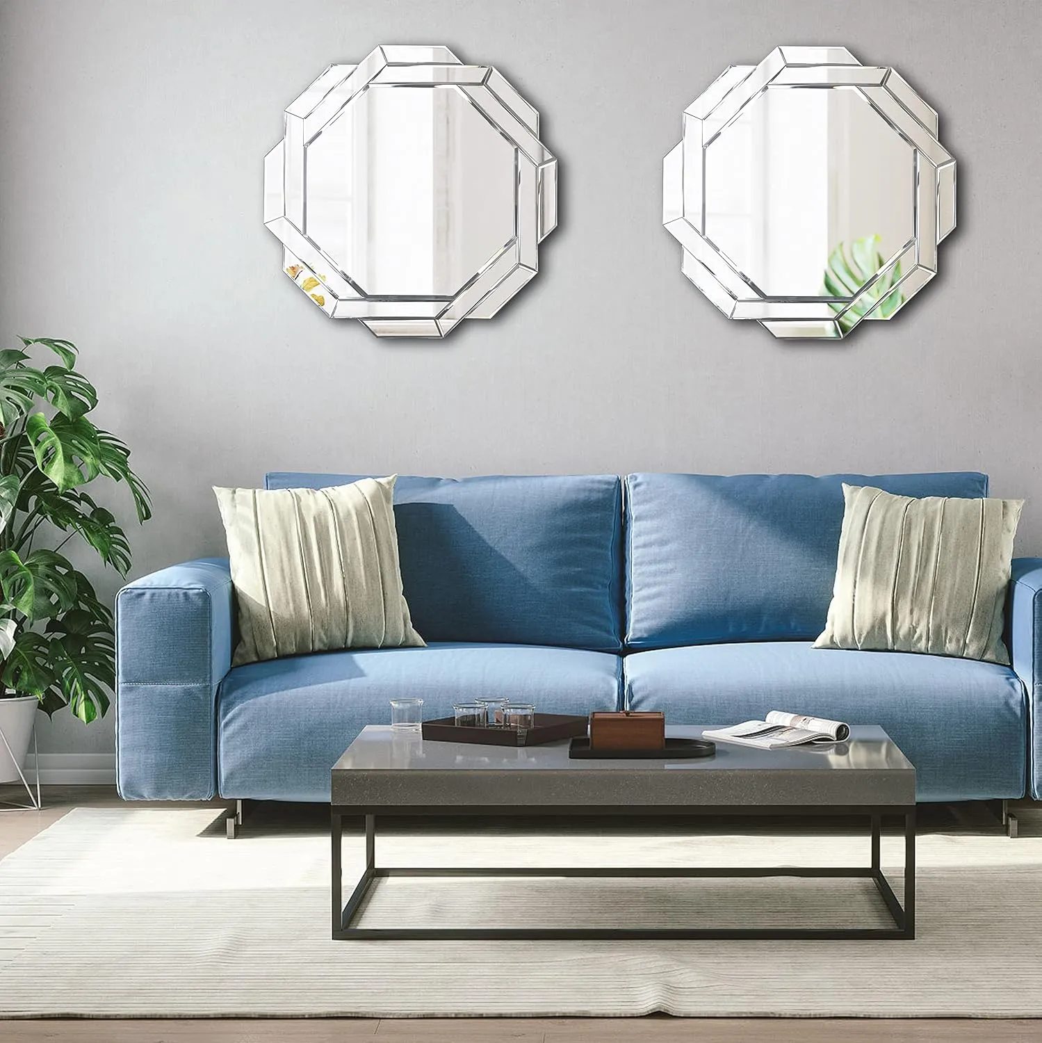 Hlartdecor Helicoid Frameless Beveled Wall Decor - Hexagon Silver Polished Mirror (27.6X27.6inches)