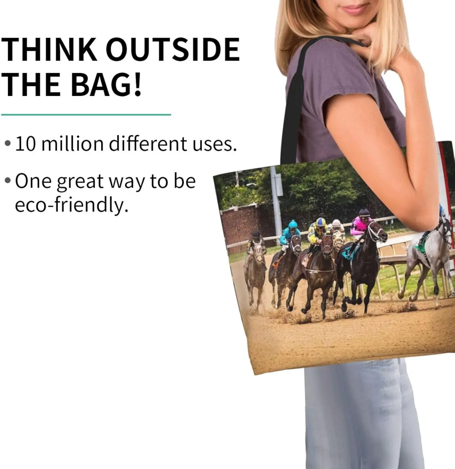 Horse Race Cool Tote Bag Beach Bag Large Capacity Grocery Bag Reusable Shopping bags for Women