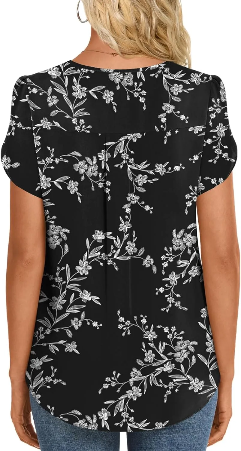 HOTGIFT Women Tops 2025 Summer Short Sleeve Chiffon T Shirts Blouse M-3XL