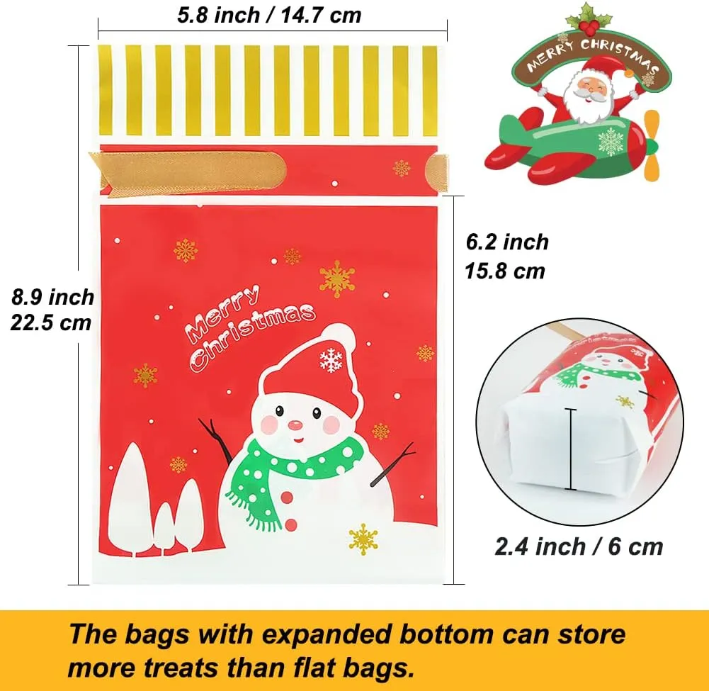 HRX Package 50pcs Christmas Goodie Bags, 5.8x9x2.4 inch Drawstring Candy Treat Bags for Food Cookies Gift Giving