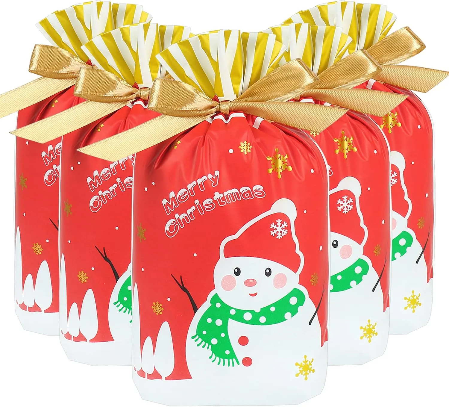 HRX Package 50pcs Christmas Goodie Bags, 5.8x9x2.4 inch Drawstring Candy Treat Bags for Food Cookies Gift Giving