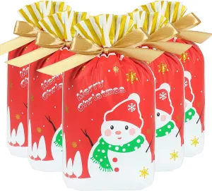 HRX Package 50pcs Christmas Goodie Bags, 5.8x9x2.4 inch Drawstring Candy Treat Bags for Food Cookies Gift Giving